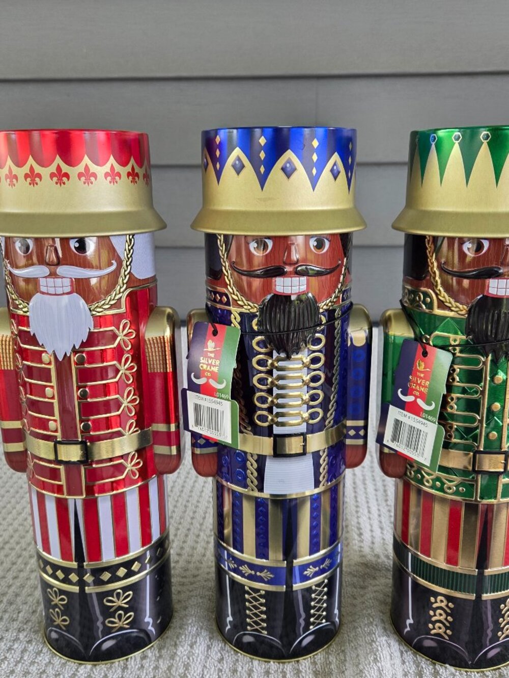 Set Of 3 Nutcracker Soldier Silver Crane Co. Christmas Tins Red. Green. Blue UK